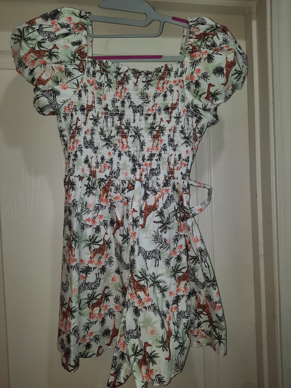Bonnie Jean White Jungle Animal Print Puff-Sleeve Dress